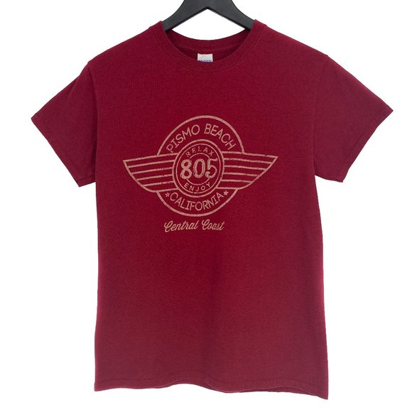 PISMO BEACH CALIFORNIA Central Coast "Relax 805 Enjoy" Red T-Shirt Size S - Picture 1 of 7